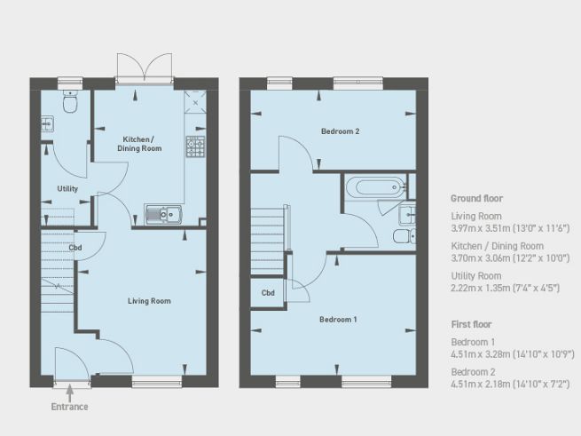 Floor plan, 2 bedroom house  - artist's impression subject to change